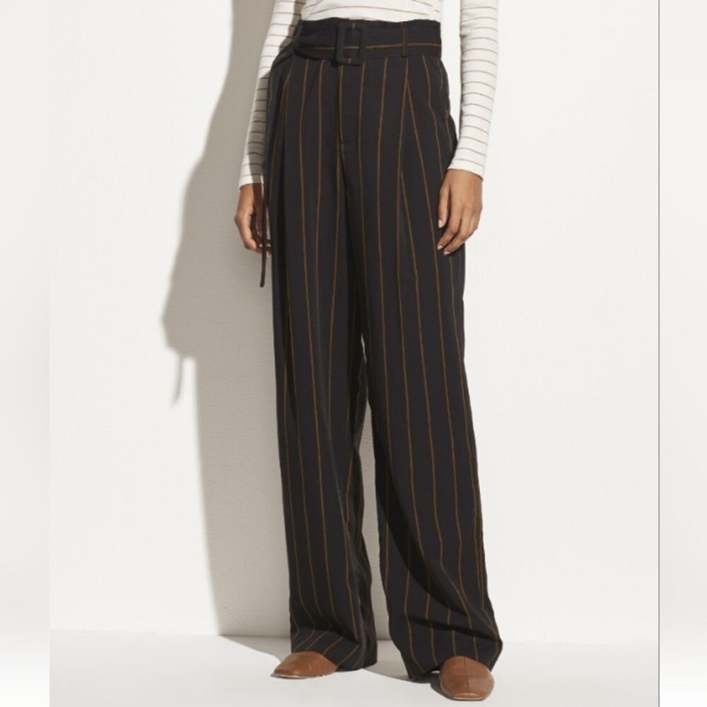 VINCE Women's Belted Stripe Wide Leg Pants. Size 2